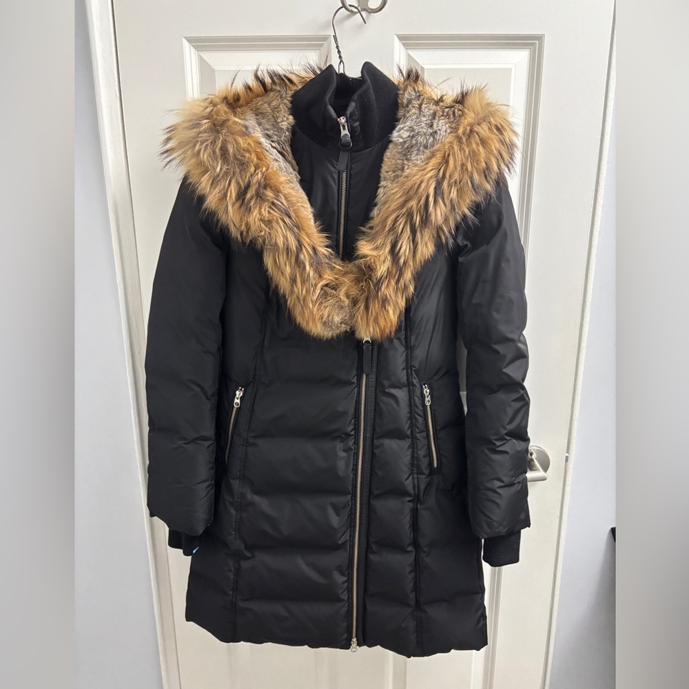 Mackage Black Trish Coat with Fur Trim, size small
